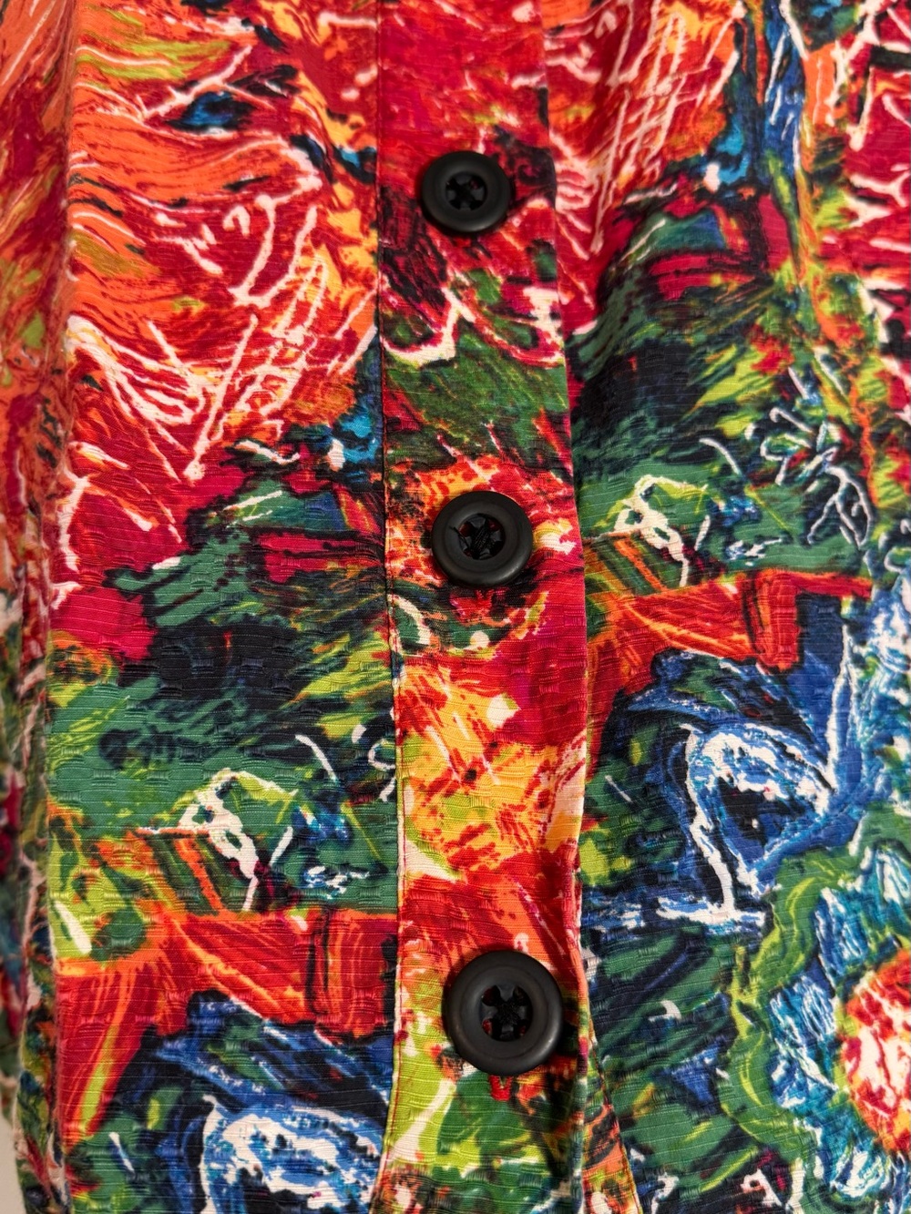 Chicos Red Silk Blend Colorful Abstract Floral Print Boxy Light Jacket 2 - Large - Picture 5 of 8